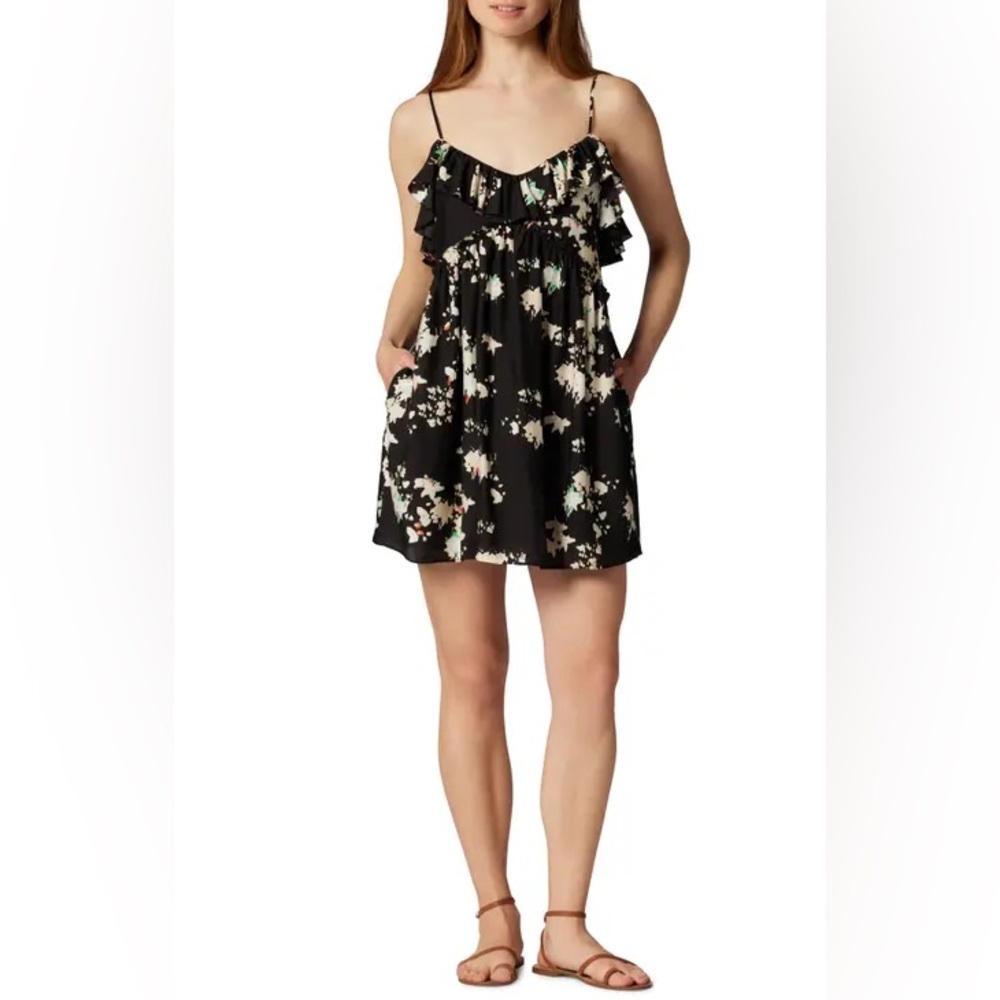 Joie Black Floral Ruffle Mini Dress